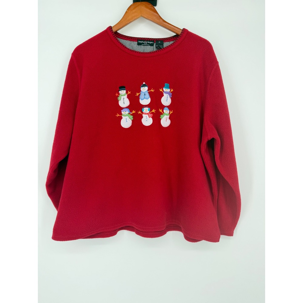 Stephanie Rogers Women Fleece Red Sweatshirt 2X Snowman Holiday Christmas Cozy